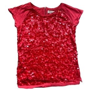 LOFT Red Sequin Short‎ Sleeve Top